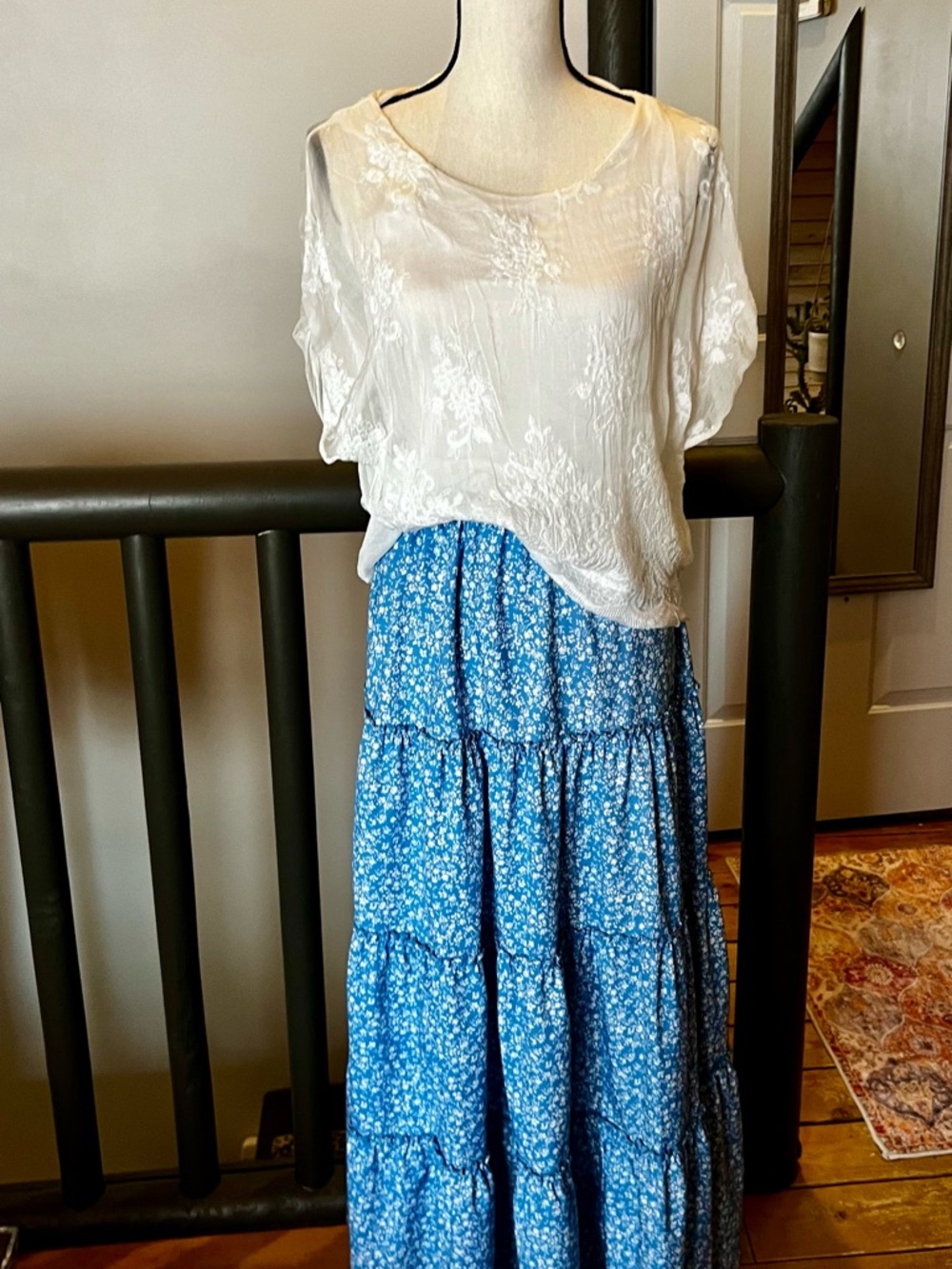 SHEIN Small Blue Floral Tiered Maxi Skirt - Women
